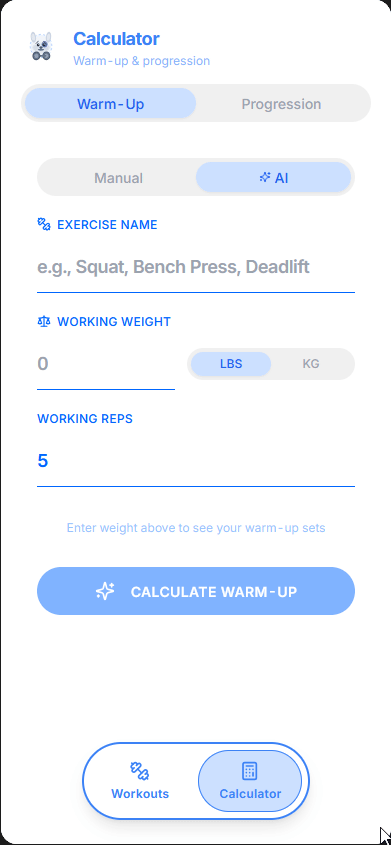 Coach warm-up calculator in AI mode