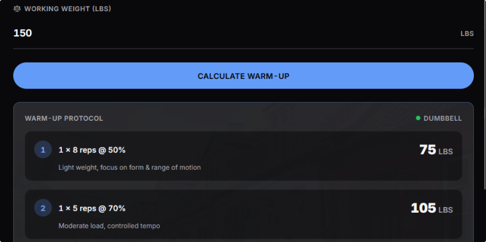 Coach mobile screen showing the workout logging and calculator interface