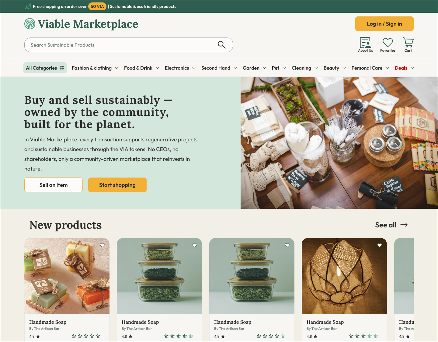 Viable Marketplace storefront homepage